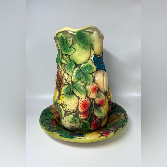 Vtg MCM Nancy Pew Japan mini decorative pitcher & basin set Multi Fruit pattern - Picture 5 of 13